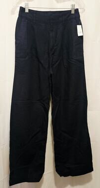 GAP Wide Leg Pleated Linen Blend Trouser Pant Navy Blue Size 2 New With Tags